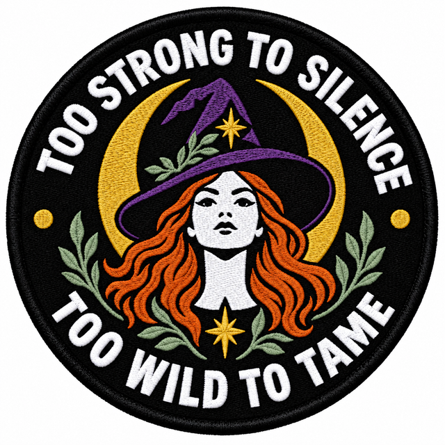 Too Strong to Silence 80mm circular embroidered patch with white lettering