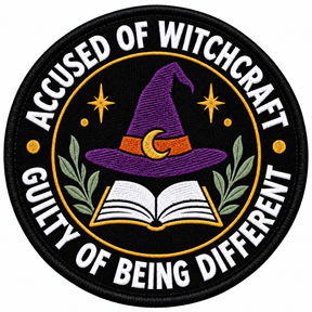 Guilty of Being Different 80mm circular embroidered patch with white lettering