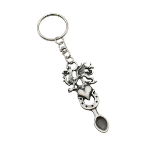 Welsh dragon heart horseshoe lovespoon pewter keyring