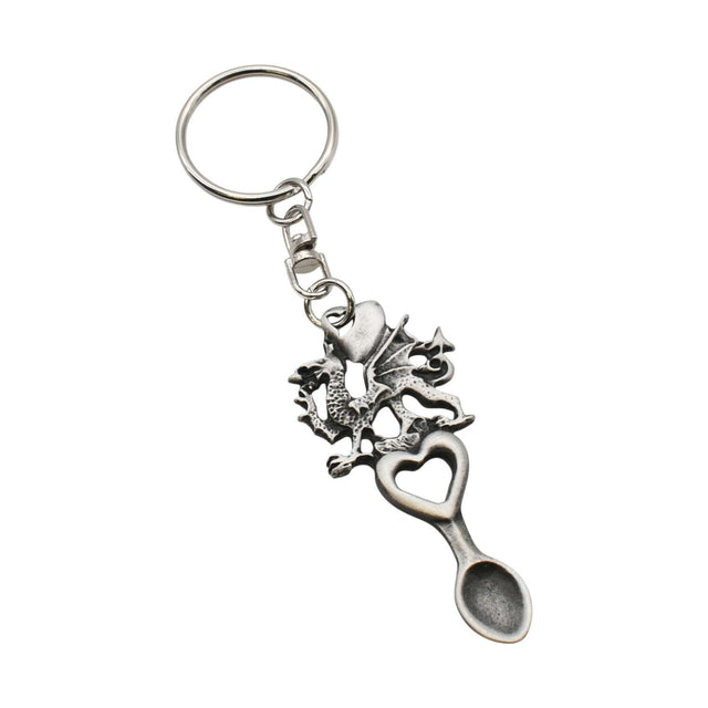 Welsh dragon heart pewter lovespoon keyring