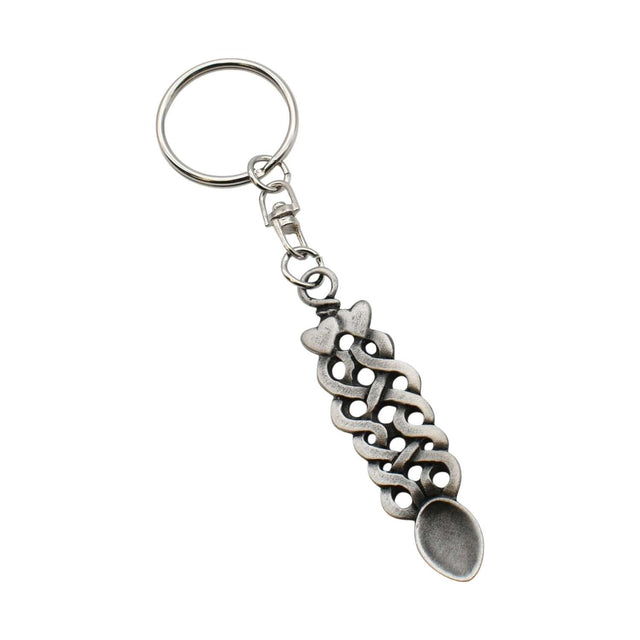 Celtic knotwork weave twin heart pewter lovespoon keyring