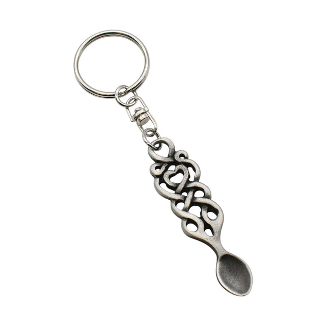 Interconnected Celtic knotwork pewter lovespoon keyring