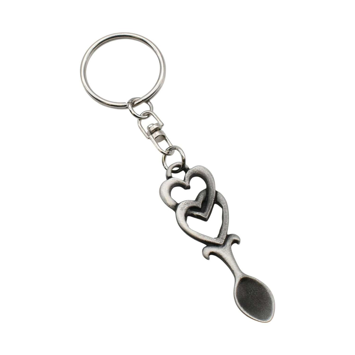 Twin heart lovespoon pewter keyring