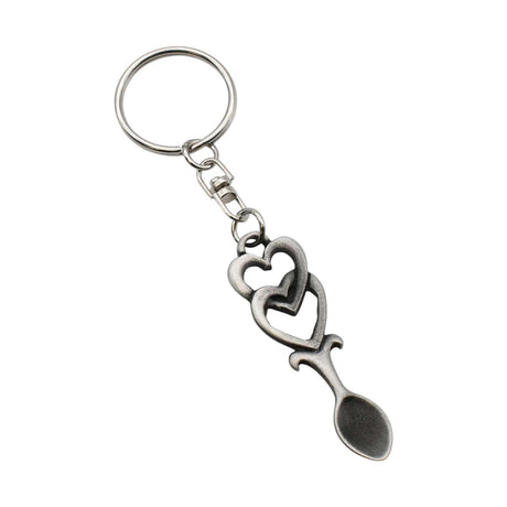 Twin heart lovespoon pewter keyring