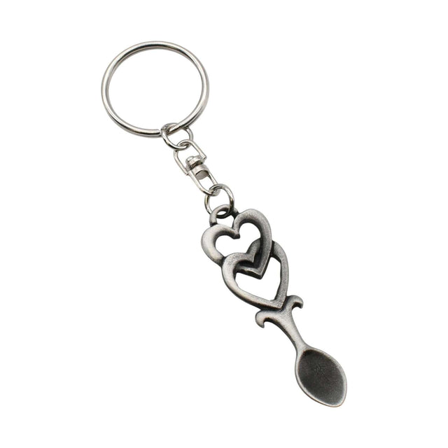 Twin heart lovespoon pewter keyring
