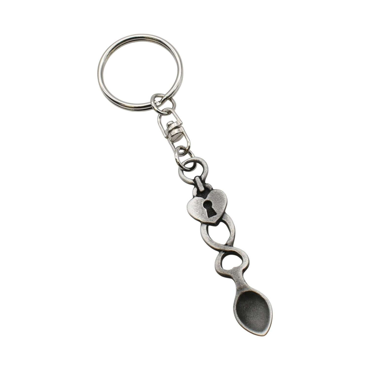 Padlock heart Welsh lovespoon pewter keyring