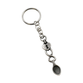 Padlock heart Welsh lovespoon pewter keyring