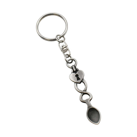 Padlock heart Welsh lovespoon pewter keyring