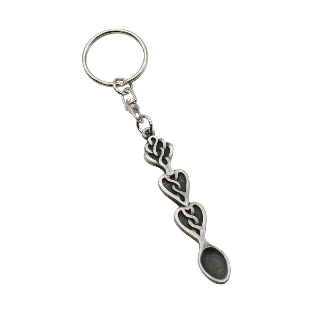 Stack of three hearts pewter Welsh lovespoon keyring