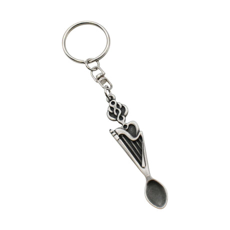 Harp and entwined heart Welsh lovespoon pewter keyring