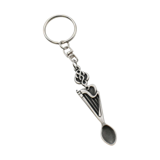 Harp and entwined heart Welsh lovespoon pewter keyring