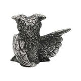 English-made pewter owl with one outstretched wing figurine, rear view