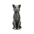English-made tall sitting cat pewter figurine ornament, front view with sculpted fur and pointed ears