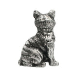 English-made pewter medium cat ornament, rear view showing textured fur and seated pose