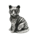 English-made pewter medium cat ornament sitting upright, front view