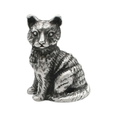 English-made pewter medium cat ornament sitting upright, front view