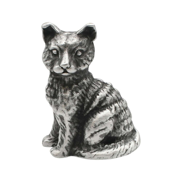English-made pewter medium cat ornament sitting upright, front view