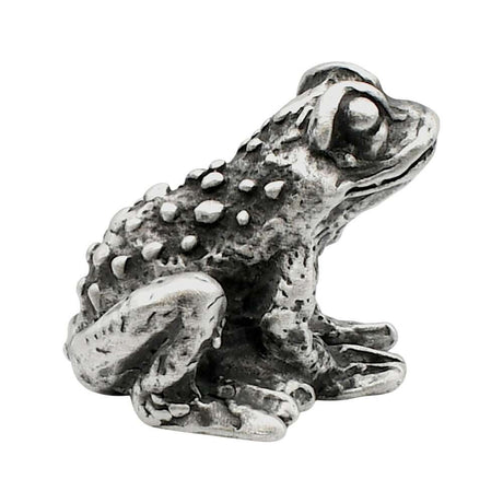 English-made pewter toad figurine ornament, opposite side view displaying detailed bumps, legs and feet