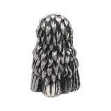 English-made pewter owl ornament, back view showing richly sculpted feather detail