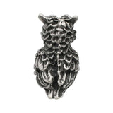 English-made pewter long-eared owl figurine ornament, back view showing sculpted layers of feathers