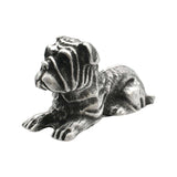 English-made pewter bulldog figurine ornament, opposite side showing stocky body, folded ears and detailed facial wrinkles