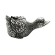 English-made pewter duck stretching ornament, first side view showing extended neck and detailed wings