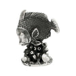 English-made pewter tropical fish figurine ornament, front side with textured scales, fins and coral reef-style base