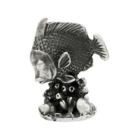 English-made pewter tropical fish figurine ornament, front side with textured scales, fins and coral reef-style base