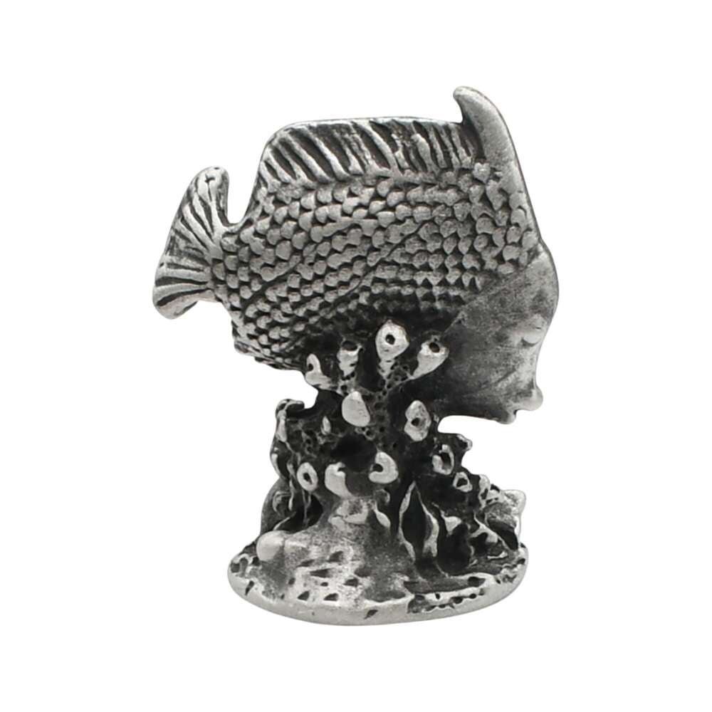 English-made pewter tropical fish figurine ornament, reverse side showing sculpted scales and coral reef-inspired base