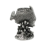 English-made pewter tropical fish figurine ornament, reverse side showing sculpted scales and coral reef-inspired base