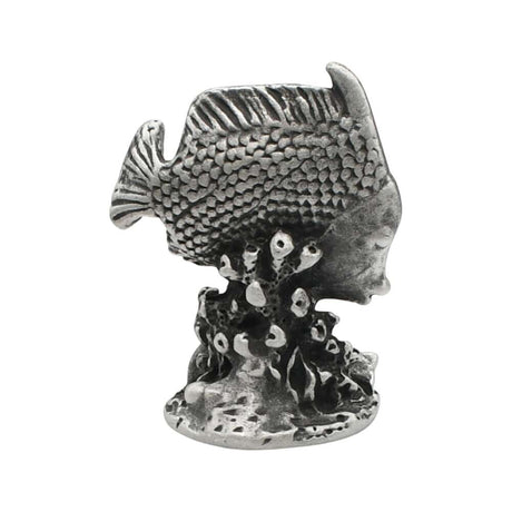 English-made pewter tropical fish figurine ornament, reverse side showing sculpted scales and coral reef-inspired base