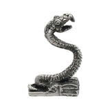 English-made pewter snake ornament, opposite side view showing sculpted scale texture and coiled base