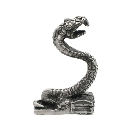 English-made pewter snake ornament, opposite side view showing sculpted scale texture and coiled base