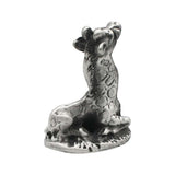 English-made pewter giraffe ornament, reverse view showing seated pose and patterned long neck