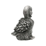 English-made pewter duck preening figurine ornament with head turned and sculpted wing feathers – first side view