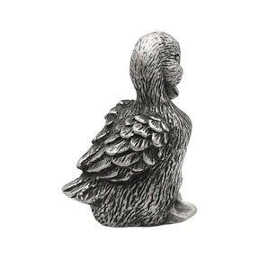 English-made pewter duck preening figurine ornament with head turned and sculpted wing feathers – first side view