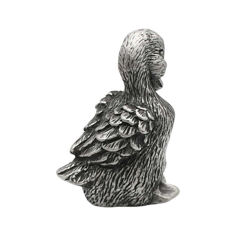 English-made pewter duck preening figurine ornament with head turned and sculpted wing feathers – first side view