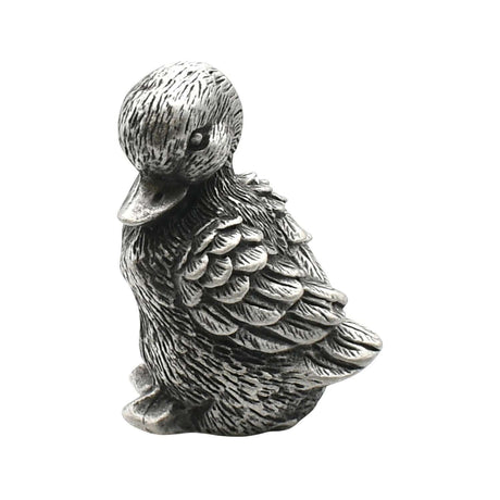 English-made pewter preening duck ornament – opposite view showing feather detail and curved neck