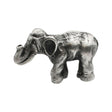 English-made pewter Asian elephant figurine ornament, first side view showing curved trunk, ears and sculpted body details