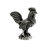 English-made pewter cockerel rooster figurine ornament, opposite side view with detailed plumage and sweeping tail