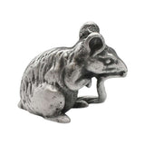 English-made pewter rat figurine ornament, opposite side view showing seated pose and long tail