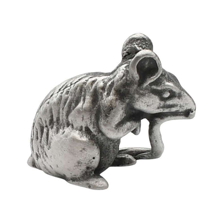 English-made pewter rat figurine ornament, opposite side view showing seated pose and long tail
