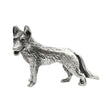 English-made pewter standing German Shepherd Alsatian dog ornament with upright ears and sculpted fur, first view