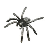 English-made pewter spider figurine ornament with eight textured legs, front top view