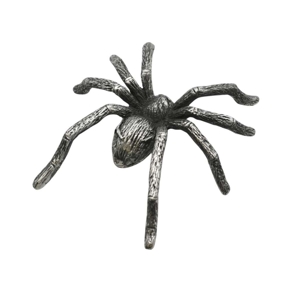 Reverse side of English-made pewter spider ornament with sculpted body and long legs