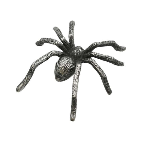 Reverse side of English-made pewter spider ornament with sculpted body and long legs