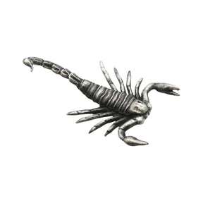 English made pewter scorpion figurine ornament with outstretched pincers, eight legs and curved stinging tail