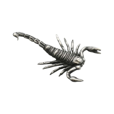 English made pewter scorpion figurine ornament with outstretched pincers, eight legs and curved stinging tail