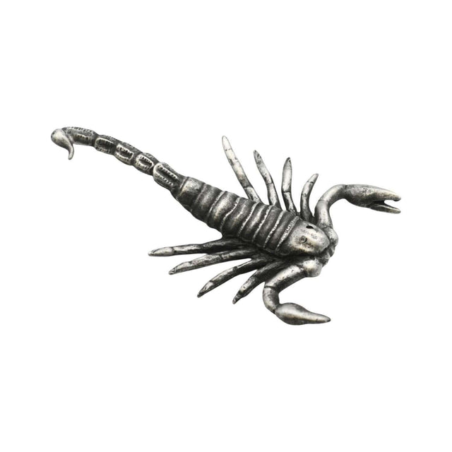 English made pewter scorpion figurine ornament with outstretched pincers, eight legs and curved stinging tail