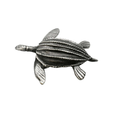 English-made pewter sea turtle ornament with ridged shell, four detailed flippers and tail, first view